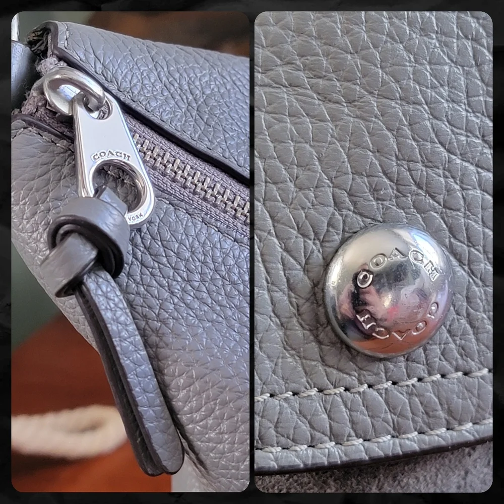 Coach C1522 Pennie Pebbled Leather Hobo Shoulder Bag Gray Suede